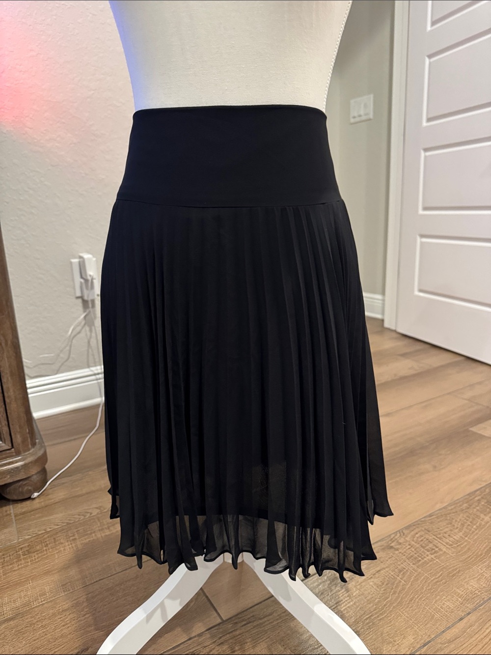 LOFT Black Pleated Skater Skirt